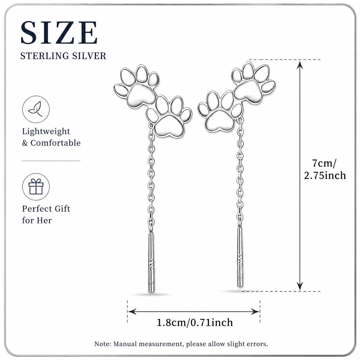 Women's S925 Silver Double Animal Paw Print Ear Wires